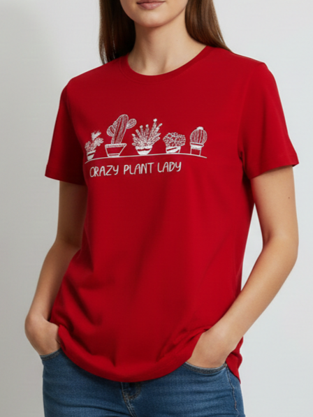 تیشرت زنانه نخ پنبه سوپر آستین کوتاه فری سایز طرح کاکتوس